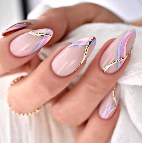 Almond Color Block Fake Nail - Picture 1 of 3